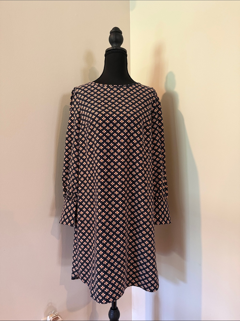 LOFT Navy Mini Dress with Pink Diamond Print